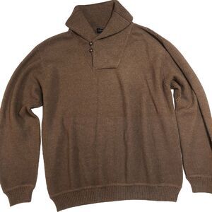 Vtg Peruvian Alpaca Wool Sweater Men XL Brown Shawl Collar Peru Etnico Chunky